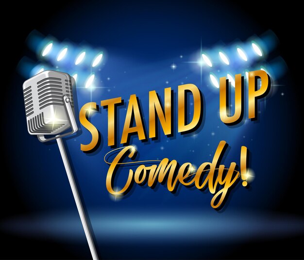 Banner de comedia de pie con micrófono vintage