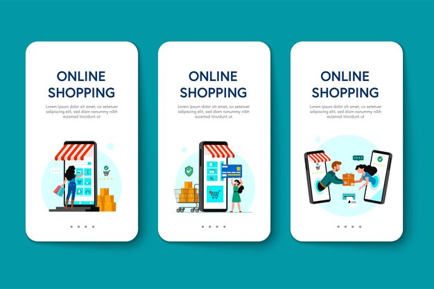 Banner de compras en línea, plantillas de aplicaciones móviles, diseño plano de concepto