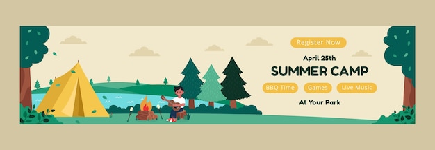 Banner de contracción de campamento de verano de diseño plano