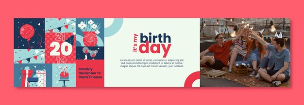 Banner de contracción de celebración de cumpleaños de diseño plano