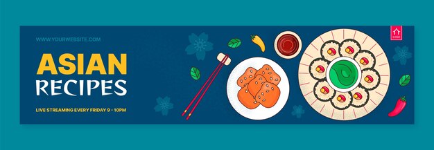 Banner de contracción de comida asiática dibujado a mano