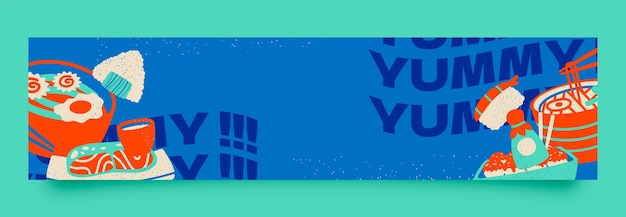 Banner de contracción de comida asiática sabrosa dibujada a mano