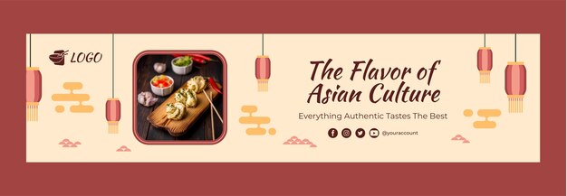Banner de contracción de comida asiática sabrosa de diseño plano