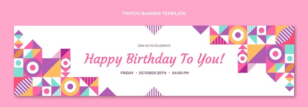Banner de contracción de cumpleaños de mosaico de diseño plano