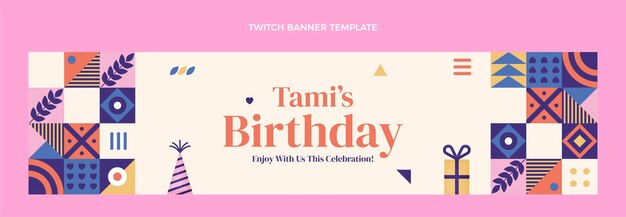 Banner de contracción de cumpleaños de mosaico de diseño plano