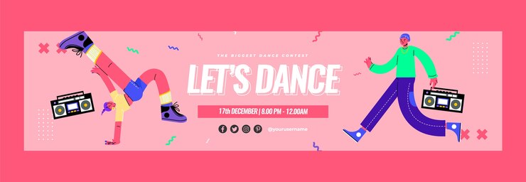 Vector gratuito banner de contracción dinámica de escuela de baile de diseño plano