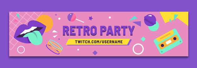 Banner de contracción de fiesta de los 90 colorido de diseño plano