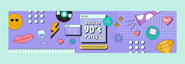 Banner de contracción de fiesta de los 90 dibujado a mano