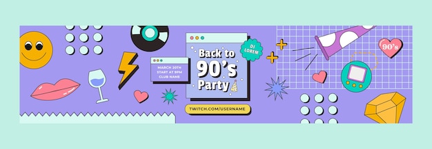 Banner de contracción de fiesta de los 90 dibujado a mano
