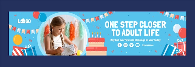 Vector gratuito banner de contracción de fiesta de cumpleaños de diseño plano