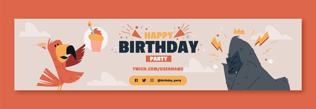 Banner de contracción de fiesta de cumpleaños de selva dibujado a mano