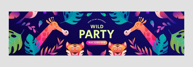 Banner de contracción de la fiesta de cumpleaños de la selva de dibujos animados