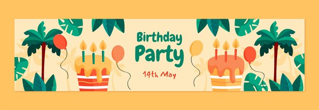 Banner de contracción de fiesta de cumpleaños de selva de diseño plano