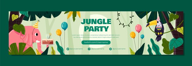 Banner de contracción de fiesta de cumpleaños de selva de diseño plano