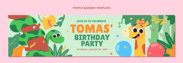 Banner de contracción de fiesta de cumpleaños de selva plana