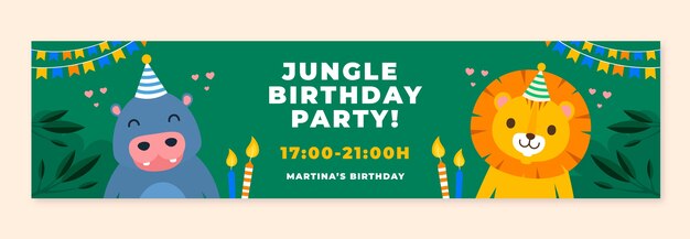 Banner de contracción de fiesta de cumpleaños de selva plana