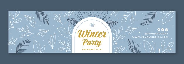 Banner de contracción de fiesta de invierno de hojas dibujadas a mano