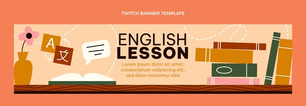 Banner de contracción de lecciones de inglés de diseño plano dibujado a mano