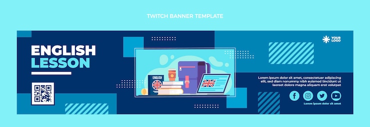 Vector gratuito banner de contracción de lecciones de inglés de diseño plano