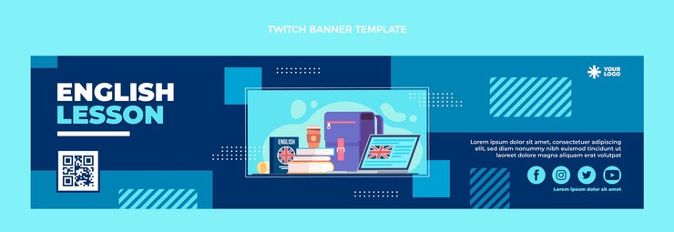 Vector gratuito banner de contracción de lecciones de inglés de diseño plano