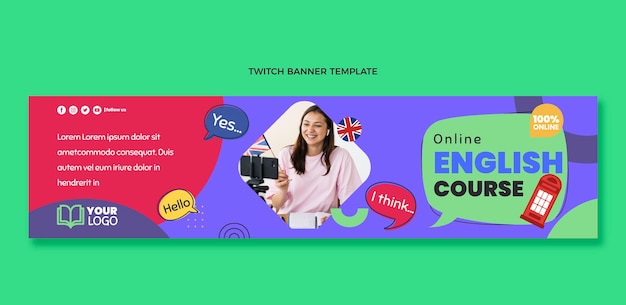 Banner de contracción de lecciones de inglés de diseño plano