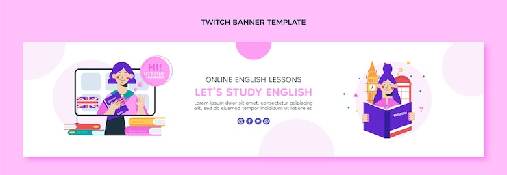 Vector gratuito banner de contracción de lecciones de inglés de diseño plano