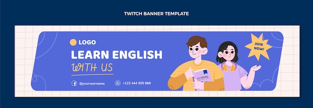 Banner de contracción de lecciones de inglés de diseño plano