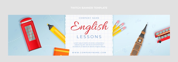 Banner de contracción de lecciones de inglés realistas