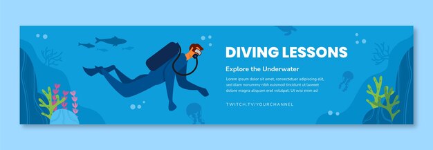Banner de contracción plana dibujado a mano de buceo