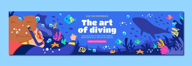 Banner de contracción plana dibujado a mano de buceo