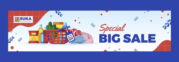 Banner de contracción de venta de supermercado de diseño plano