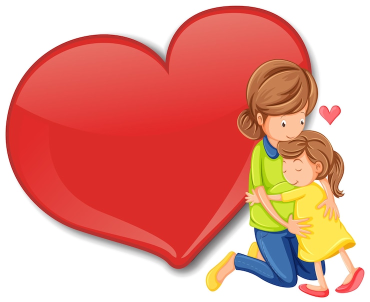 Vector gratuito banner de corazón grande vacío con mamá abrazando a su hija