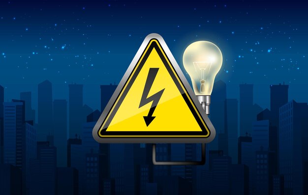 Banner de corte de energía con ciudad de noche y bombilla