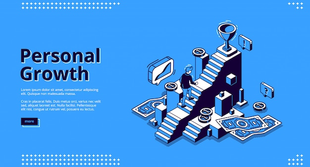 Banner de crecimiento personal. Concepto de autoconstrucción profesional, desarrollo, progreso profesional.