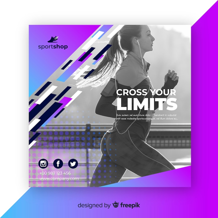 Vector gratuito banner cuadrado de deporte con imagen