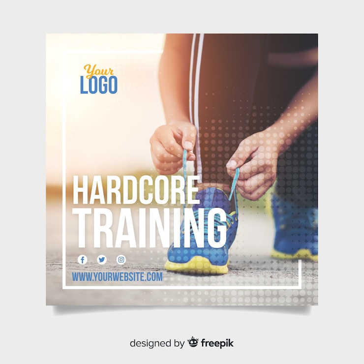 Vector gratuito banner cuadrado de deporte con imagen