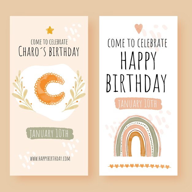Banner de cumpleaños de acuarela boho