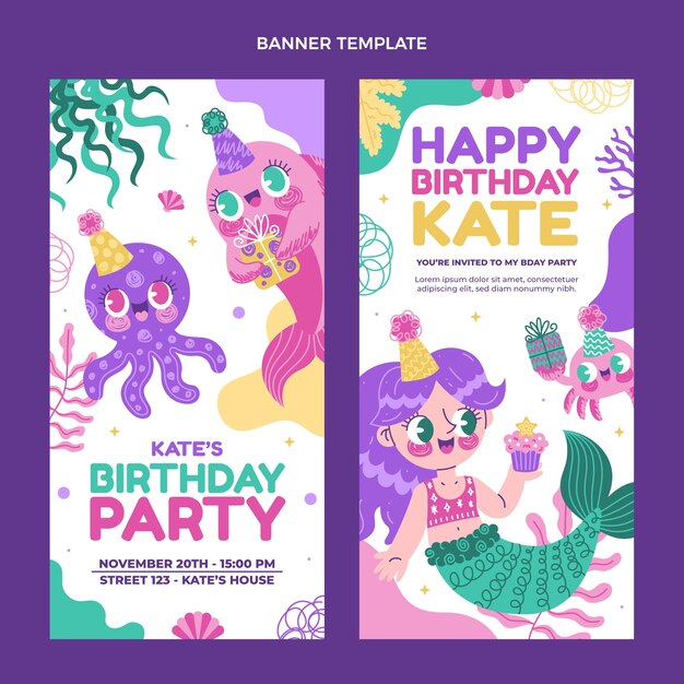 Banner de cumpleaños infantil dibujado a mano