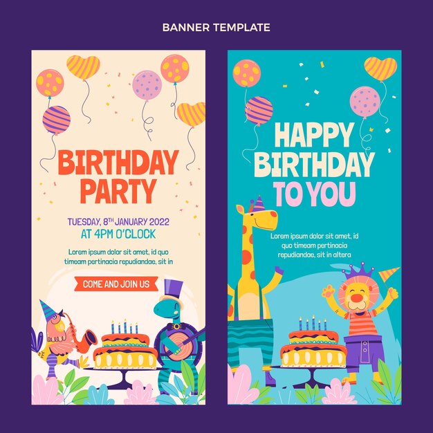 Banner de cumpleaños infantil dibujado a mano