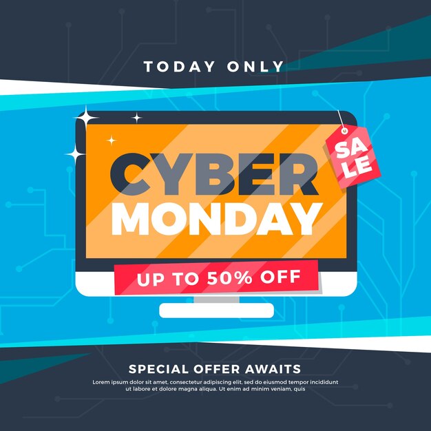 Banner de cyber monday de diseño plano