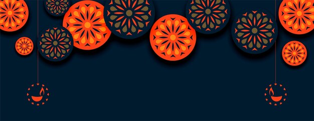 Banner decorativo de estilo indio naranja feliz diwali
