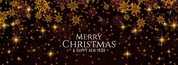 Banner decorativo de feliz Navidad de copos de nieve brillantes