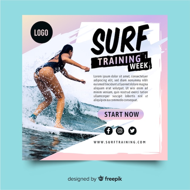 Banner de deporte de entrenamiento de surf