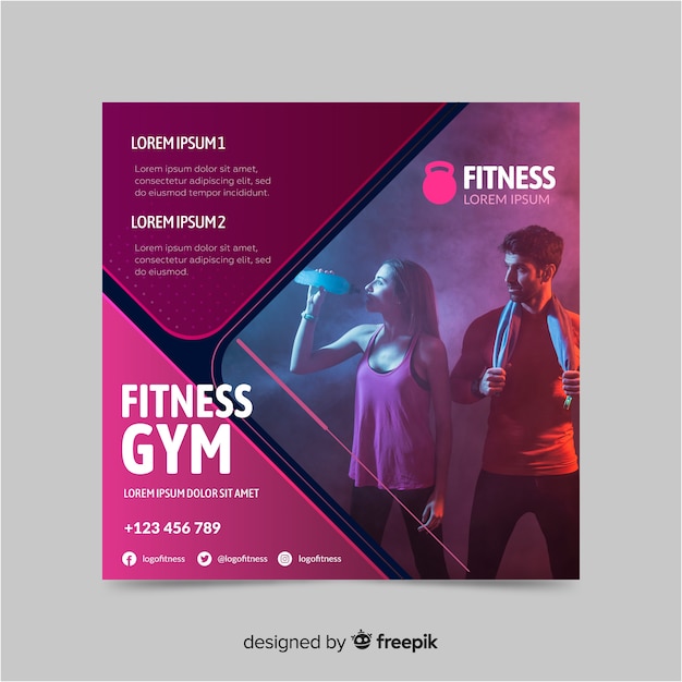 Banner de deporte gimnasio fitness con foto