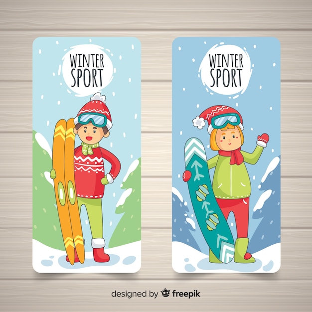 Banner deporte invierno dibujado a mano