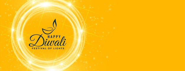 Banner de deseos brillante amarillo feliz diwali