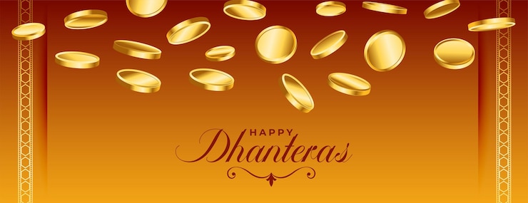 Vector gratuito banner de deseos felices dhanteras elegante y decorativo con vector de diseño de moneda de oro