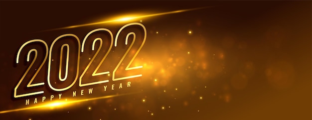 Banner de deseos de feliz año nuevo dorado brillante 2022