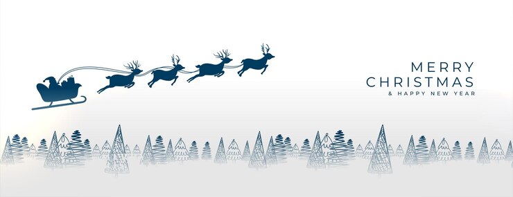 Vector gratuito banner de deseos de feliz navidad con santa volando en trineo de renos