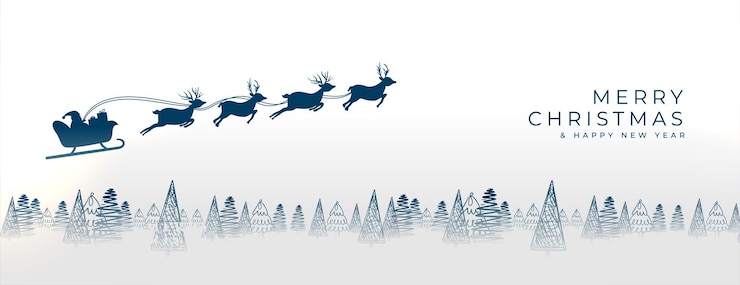 Vector gratuito banner de deseos de feliz navidad con santa volando en trineo de renos